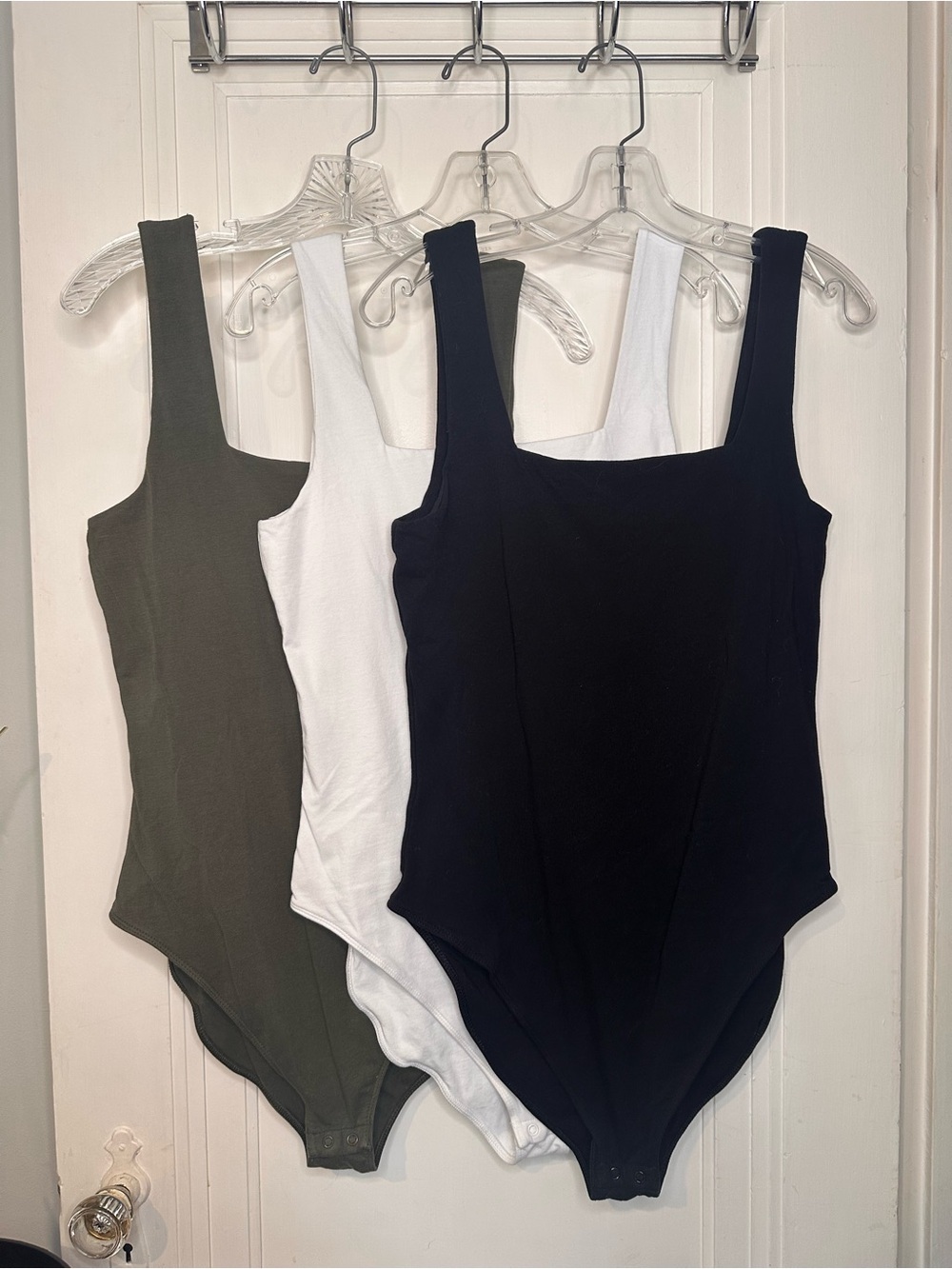 Old Navy women’s large long Square-Neck One-Piece Bodysuits Black, White, Olive